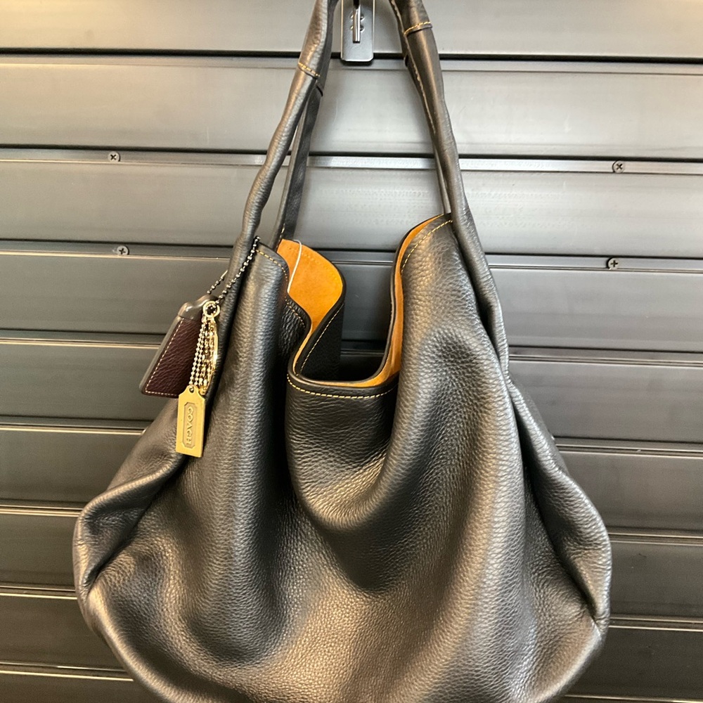Coach Black Leather Hobo Bag with Tan Interior